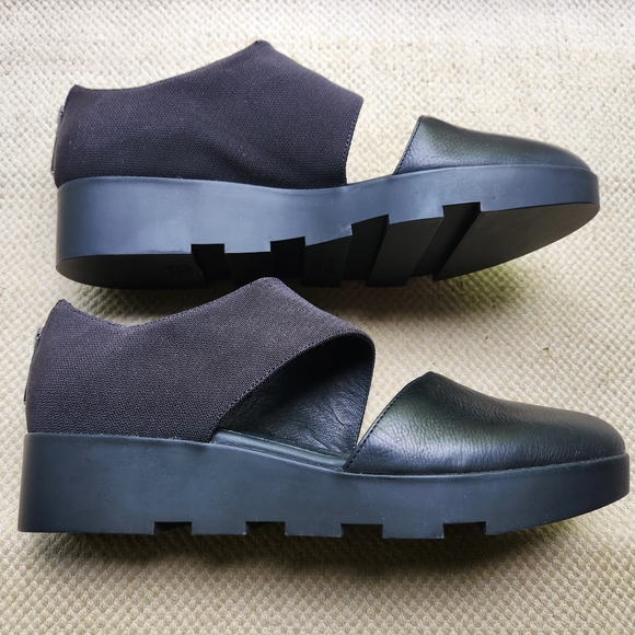 Eileen Fisher Womens 10 Leather Turban 2 Platform Wedge Black Shoes Like New - Picture 2 of 6